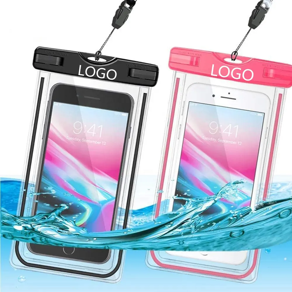 नि: शुल्क नमूने थोक पीवीसी यूनिवर्सल आकार पानी के नीचे Ipx8 पानी के सबूत पाउच प्रकरण निविड़ अंधकार फोन बैग के लिए मोबाइल फोन