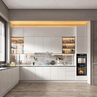 Îlot de cuisine moderne en aggloméré avec comptoirs et évier en marbre artificiel pour projets hôteliers, d'appartements et de villas