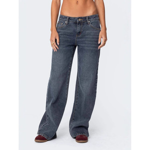 Pantalon en denim rétro américain européen grande taille pour femme, ample, taille basse, style de rue, conception transfrontalière à jambes larges - Product Image 5