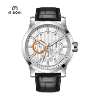Montre-bracelet à quartz lumineuse pour homme avec logo personnalisé, boîtier en alliage, bracelet en cuir, étanche, cadran en verre, affichage à aiguilles