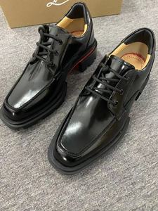 2026 New Black Patent Leather Chunky Derby Shoes Men Thick Sole <b>Platform</b> Red Bottom Casual Formal Lace-Up Shoes - Product Image 5