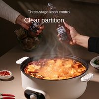Marmite électrique multifonctionnelle 4L en acier inoxydable avec contrôle numérique, double cuve en céramique antiadhésive pour soupes, steaks, nouilles et shabu-shabu