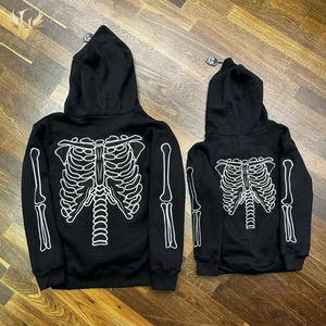Yüksek sokak erkek rahat tam Zip up kapşonlu Sweatshirt ceket uzun örme kazak kafatası baskı tasarım Hoodies ile - Product Image 6
