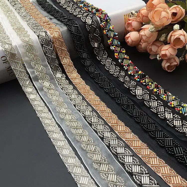 Deepeel CR154-Cinta tejida de encaje con cuentas, accesorios de adorno para ropa, encaje con cuentas hecho a mano