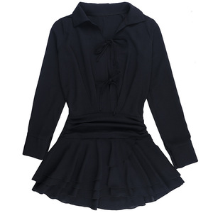 Nouvelle robe mini moulante à volants et à lacets à manches longues pour femmes, tendance - Product Image 5