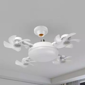 Ventilador de Techo LED Blanco de 4 Aspas, Enchufable, Ajustable, 3 Velocidades, Luz Blanca Cálida, E27, Lámpara Colgante de Plástico para Sala de Estar - Product Image 3