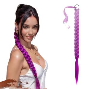 วิกผมไหมถักเปียแบบต่อผมสำเร็จรูปสีม่วงสไตล์มิส สำหรับผู้หญิง - Product Image 4