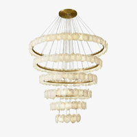 Lustre en acier doré et albâtre, luminaire suspendu à plusieurs niveaux pour plafond haut, hall d'hôtel, escalier, villa, personnalisable