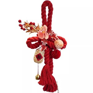Décoration de mariage en tissu rouge avec nœud Swastika, motif Rose Rouge et caractères Double Bonheur, pour poignée de porte de chambre de mariée - Product Image 5