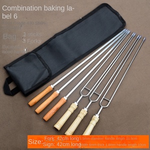 Ensemble <span class=keywords><strong>de</strong></span> <span class=keywords><strong>6</strong></span> brochettes à mouton en acier inoxydable 430 avec fourchettes et sacs en tissu - Product Image 6