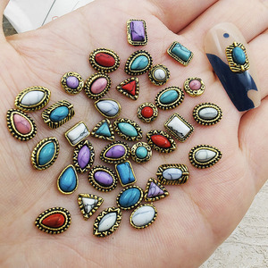 Decorazioni per <span class=keywords><strong>Unghie</strong></span> in Lega Stile Cinese Semplice, <span class=keywords><strong>con</strong></span> Resina Retrò e Imitazione Turchese, per Nail Art Transfrontaliera - Product Image 2