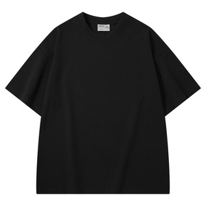 Custom Short Sleeve T-Shirt Dark Green Cotton Solid Color Round Neck Loose Fit Leisure Wear - Product Image 4