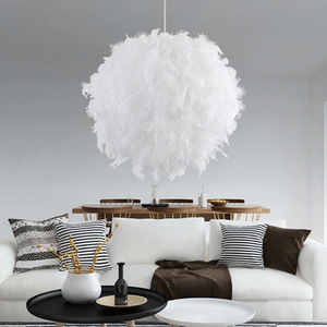 Lustre à plumes He Yi, luminaire suspendu à LED blanc pour chambre à coucher, salon, chambre d'enfant, décoration intérieure - Product Image 2