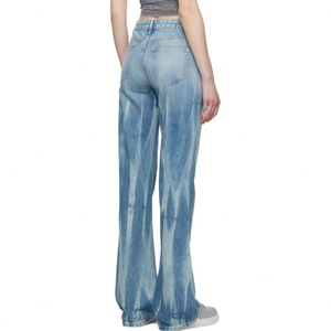 กางเกงยีนส์ทรงบэгกี้สีน้ำเงิน กางเกงยีนส์ผู้ชายทรงขาบาน ดีไซน์ห้ากระเป๋า ผ้าเดนิมไม่ยืด กางเกงยีนส์ผู้หญิง - Product Image 4