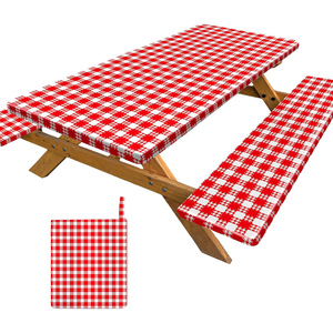 3PCS <b>Outdoor</b> Elastic Picnic <b>Table</b> and <b>Bench</b> Covers Fitted Waterproof Heavy Duty Tablecloth - Product Image 1