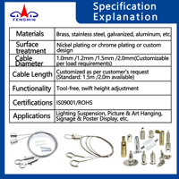 Kit de fixation de câbles anti-rouille FENGMIN - Personnalisable directement en usine pour panneau LED, éclairage de plafond, montage intérieur/extérieur