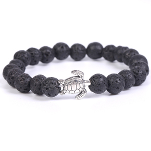 Braccialetti Elastici con Perline in Pietra Naturale e Ciondolo Tartaruga Marina Argentata, Braccialetti in Pietra Lavica, Occhio di Tigre e Turchese, OEM - Product Image 4