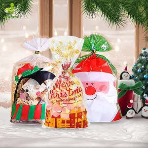 Lebensmittel qualität Weihnachten Selbst versiegelung Geschenk flache Poly Cello Tasche klar opp Cellophan behandeln Taschen für Gummibärchen Keks mit Twist Ties