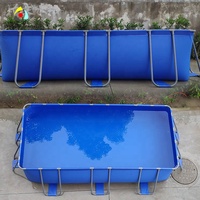 Piscine Hors Sol Rectangulaire Extérieure Personnalisable avec Cadre Métallique et Tissu PVC, Taille Adulte, Bleu Foncé, Épaisseur 0,655 mm, 300x200x75cm