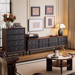 French Vintage Solid Wood TV Stand Black American Style Living Room Storage <b>Cabinet</b> - Product Image 3
