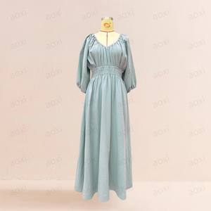 <span class=keywords><strong>Robe</strong></span> ample et modeste pour femmes, style bohème <span class=keywords><strong>chic</strong></span> d'été, col en V, manches bouffantes, dentelle, fente latérale, <span class=keywords><strong>robe</strong></span> décontractée, <span class=keywords><strong>robe</strong></span> de plage maxi - Product Image 5