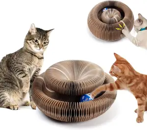Hot selling cat scratching boards folding Magic Organ cat toy with ball corrugated paper board for cat grinding claw
