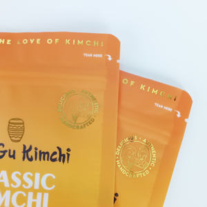 Pochette refermable avec impression personnalisée et marquage à chaud en or avec fermeture à glissière pour emballage alimentaire, sacs à fermeture à glissière avec fenêtre transparente pour Kimchi - Product Image 6