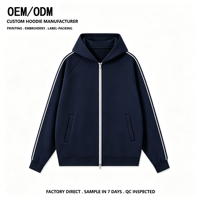 Hoodie Unisex Vintage Bergaris Samping Resleting Penuh Lengan Raglan Model Longgar Jaket Olahraga Musim Gugur Musim Dingin Logo Kustom MOQ Rendah Pabrik OEM