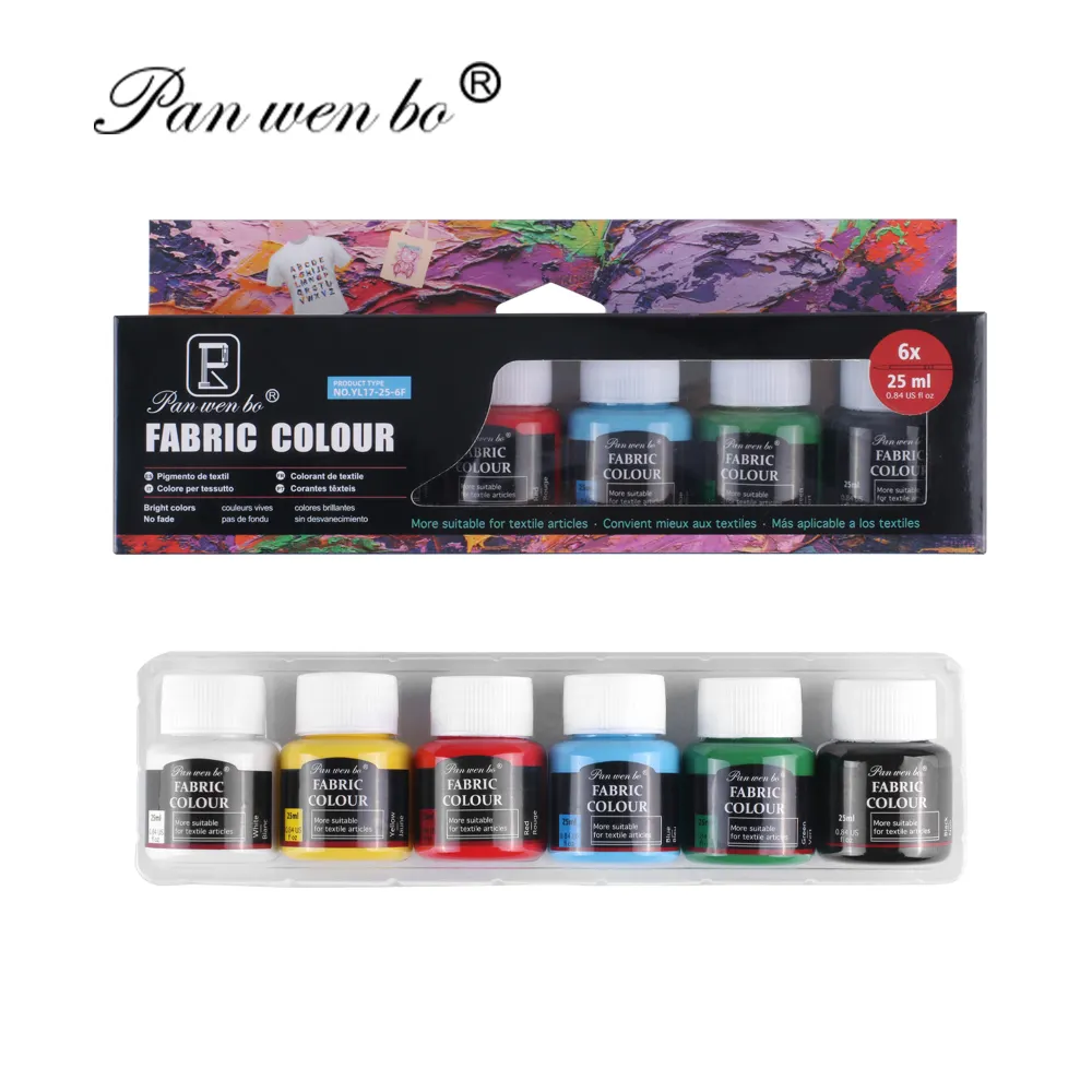 Colorido 6 colores 25ml Juego de pintura de color no tóxico Juego de pintura de tela para ropa