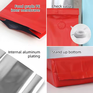 Sachet personnalisé en aluminium imprimé en héliogravure avec fermeture éclair, valve unidirectionnelle, pour grains torréfiés, fond plat, recyclable, à soufflets latéraux, en PET pour aliments - Product Image 6