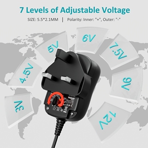อะแดปเตอร์ไฟฟ้าอเนกประสงค์ AC DC 12W ปรับแรงดันไฟได้ 3-12V 1A 7 หัวแปลง ป้องกันไฟเกิน รับประกัน 2 ปี วัสดุ ABS - Product Image 5
