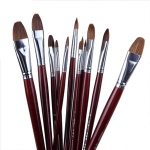 Lot de 6 pinceaux de peinture à l'huile haut de gamme en poils de blaireau, forme fuselée, manche long en bouleau, pour acrylique, fournitures d'art pour artistes - Product Image 1