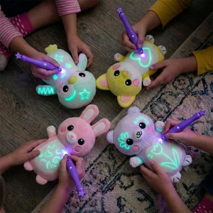 Stylo de dessin DIY lumineux pour <span class=keywords><strong>enfant</strong></span>, figurine en peluche, animal de compagnie, pingouin, mignon, outil de dessin et de surlignage DIY, stylo phosphorescent, vente chaude - Product Image 4