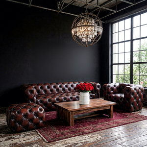 ชุดโซฟาหนังวัวแท้ลายเลือดวัวแบบโบราณออกแบบได้ตามต้องการมีกระดุมแบบหรูหราโซฟาคลับโรงแรมล็อบบี้ - Product Image 2