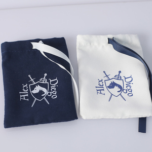 Custom <b>Navy</b> Suede Rectangle Gift Bags Adjustable Velvet Flannel <b>Ribbon</b> Drawstring Packaging Dust Sack Jewelry Pouch Logo - Product Image 2