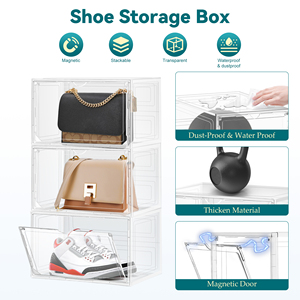 DAYOOH 10pcs Fashion Foldable Shoe Box Case <strong>Storage</strong> Box <strong>Stackable</strong> Black/white Transparent Plastic Shoe <strong>Boxes</strong> with Front Magnet - Product Image 3