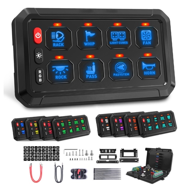8 Touch Switch Panel With RGB LED Switch BOX System 12/24V for Truck Offroad Rocker Boat Marine