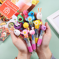Mini stylo bille quatre couleurs style coréen, mignon, tendance Instagram, avec tête de dessin animé adorable, à pression, licorne/dinosaure/lapin