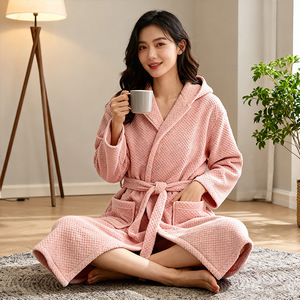 Merbau – peignoir à manches longues pour femmes, couleur unie, en Polyester, chaud, vêtements de nuit, automne et hiver - Product Image 2
