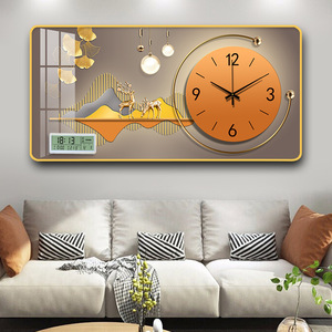Fabbrica all'ingrosso temperatura data decorazione ristorante paesaggio di lusso moderno cristallo porcellana pittura orologio <span class=keywords><strong>vetro</strong></span> arte parete - Product Image 3