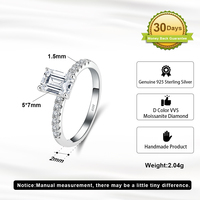 Bague en argent sterling 925 classique de coupe princesse Rinntin SMOR08, bague en diamant moissanite, bagues de fiançailles et de mariage