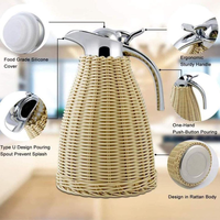 Disesuaikan 304 rotan baja tahan karat vakum terisolasi 1500ml termos tenunan tangan Pot kopi botol air panas untuk berkemah rumah