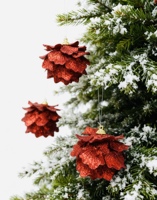 Boule de Noël en forme de feuille rouge scintillante SOTE, décoration artisanale pour arbre de Noël, décoration suspendue pour fête de Noël