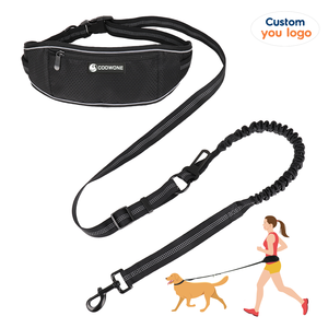 สายจูงสุนัขแบบแฮนด์ฟรีพร้อมกระเป๋าซิปสีดำ สายยืดหดได้สำหรับฝึกสุนัข วิ่งจ๊อกกิ้ง เดินป่า กระเป๋าคาดเอวสำหรับวิ่ง - Product Image 1