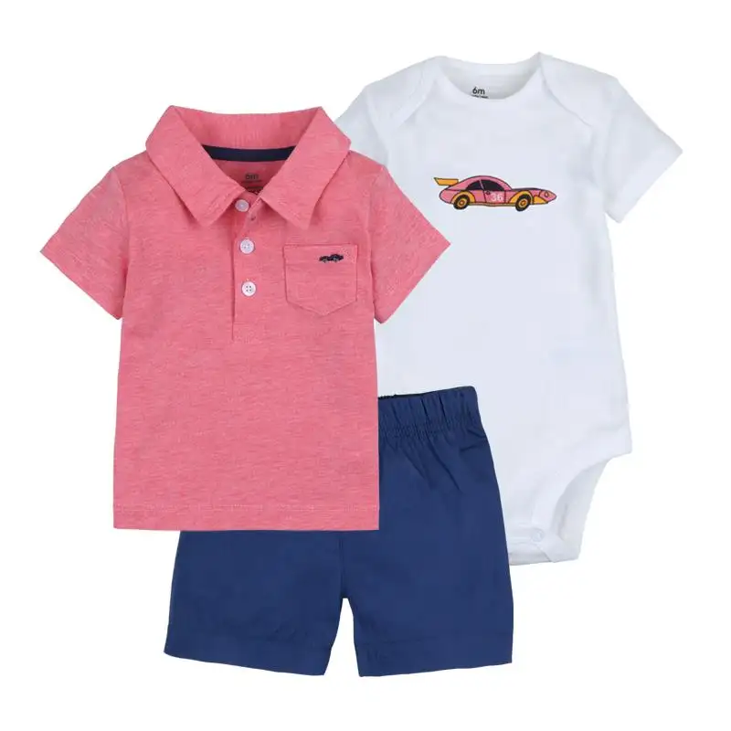 2022 Summer New Cotton Baby Boy Clothes Spring Newborn Baby Boy Clothing Sets 3pcs Short Sleeve Cartoon Suit 0-24m Kids Infants