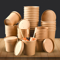 Contenants alimentaires jetables en papier kraft pour soupes chaudes, 8oz et 20oz, avec couvercles, OEM ODM