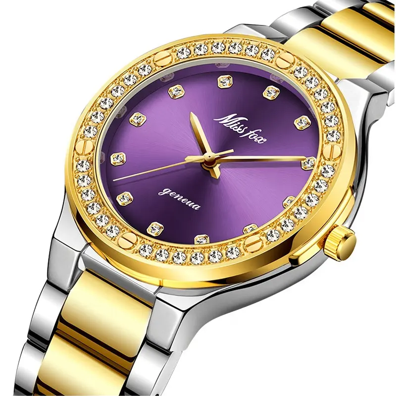 Dropshipping New 2020 Hot Selling Trendy Women Diamond lady Watch Fashion Purple Dial Chinese Wrist Fabulous Brand Hand Watches