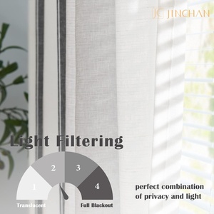 96-inch dài sọc LANH PHA trộn rèm cửa màu xám đen bán Sheer ánh sáng Lọc trang trại hiện đại Rèm rèm - Product Image 5