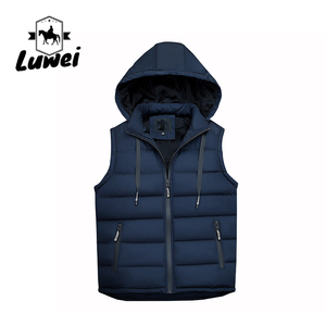 Winter Black Polyester Cotton Slim Fit Thick Hooded Utility Slim Fit Sleeveless Man Cotton <b>Quilted</b> Waistcoat Vest - Product Image 3