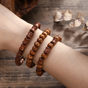 Boho tarzı 8mm bambu düğüm abanoz armut gülağacı tek döngü Unisex ahşap boncuk Vintage Patchwork dize - Product Image 1